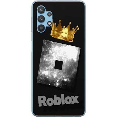 Kompatibelt Mobildeksel til Samsung Samsung Galaxy A32 5G Minimalistisk svart og sølvfarget Roblox-symbol med gylden krone og luksuriøs gamer-esteti