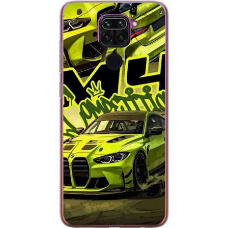 Yhteensopiva Puhelinkuori Xiaomi Redmi Note 9 Bluey-perhe iloisessa piirrostyyliä kukkaisella taustalla ja leikkisällä väripaletilla