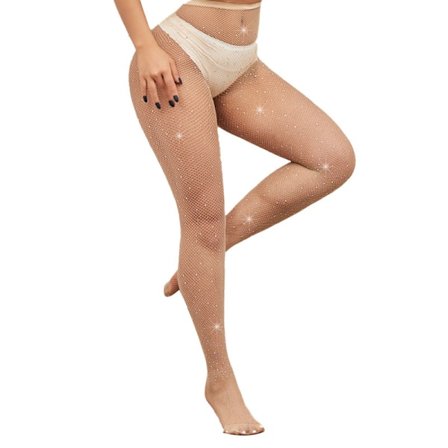 Fiskebensstrømpebukser for kvinner, glitrende, høy midje, strass