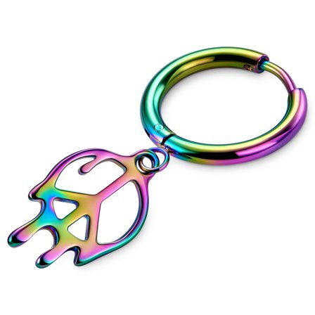 Fahrenheit | Regenbogen Edelstahl Melting Peace Sign Hoop Ohrring für Männer - Creolen mit Anhänger