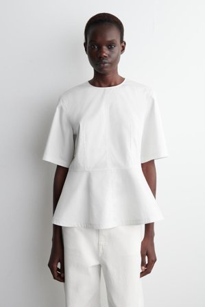 COS Women's Cotton Peplum Top in White