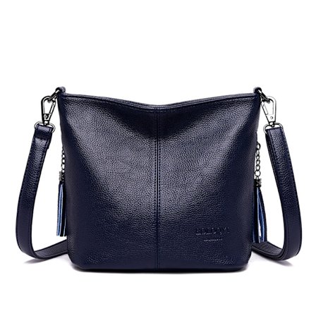 Autentiska Tofs Dam Crossbody Väskor Dam Lyxiga Läder Väskor och Handväskor Dam Axelväskor Designer Hinkväskor Blå