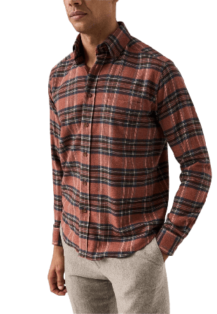 Eton Rutig Flanellskjorta Casual Fit Skjortor Herr Röd XL