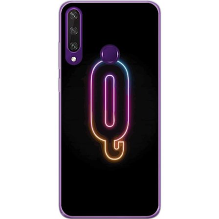 Kompatibel Mobilcover til Huawei Huawei Y6p Minimalistisk neonbogstav Q i lyse farver mod mørk baggrund