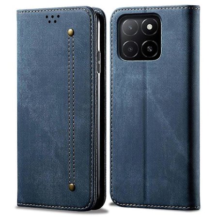 Honor X5b Plus/X5b Mobilskal Denim Textur Anti-Repor Läder Ställ Telefonskydd - Blå (Blå)