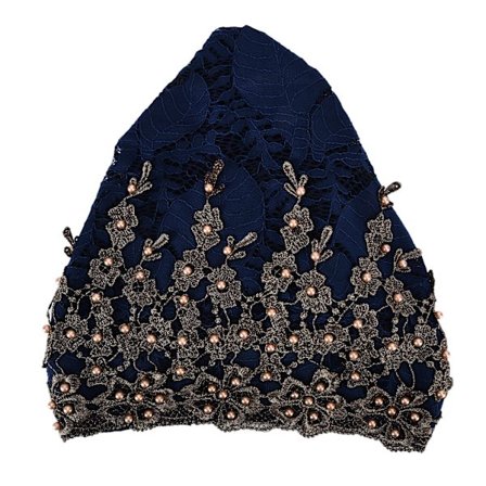 Huvudduk Fashionabla Kvinnors Muslimska Sjal Turban Retractable Retro Broderad Pärlhatt Djupblå