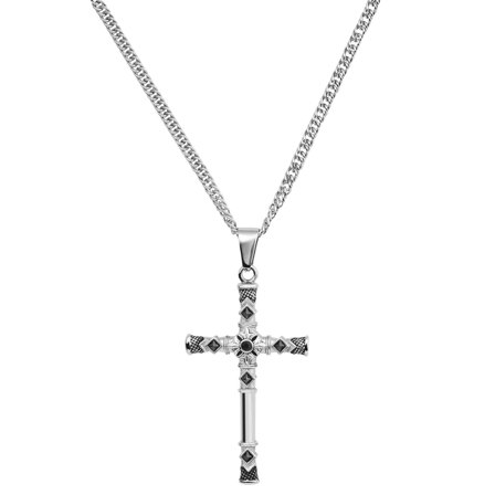 Vasilios Silver-tone Black Zirconia Cross Necklace for Men - Cross necklaces