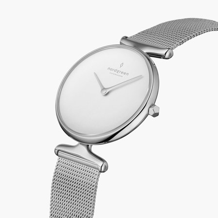 Nordgreen - Danish Design Quartz Polshorloge - Wit Wijzerplaat - Zilver Milanaise Horlogebandje white dial