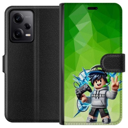 Kompatibelt Lommeboketui til Xiaomi Redmi Note 12 Pro Roblox-inspirert gamerfigur med headset, håndkontroll og energiske effekter mot grønn bakgrunn