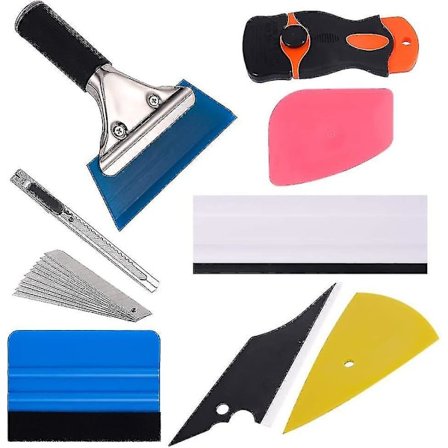 Vinduesfilm Værktøjssæt, 9 stk. Beskyttelsesfilm Bil Vinylindpakning Toning Installationsværktøj Inklusive Vinduesrakel, Skraber og Blade 1 sæt