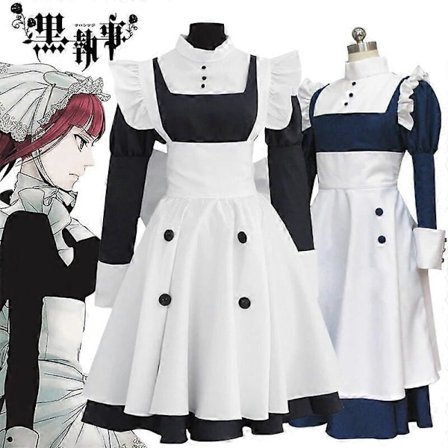 Anime Black Butler MEY-RIN Cosplay -asu Aikuisille Unisex Meirin Piika-asu Mekko Halloween Karnevaali Juhla Vaatteet