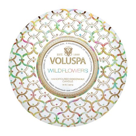 Voluspa 3-Wick Candle Decorative Tin Wildflowers 340g