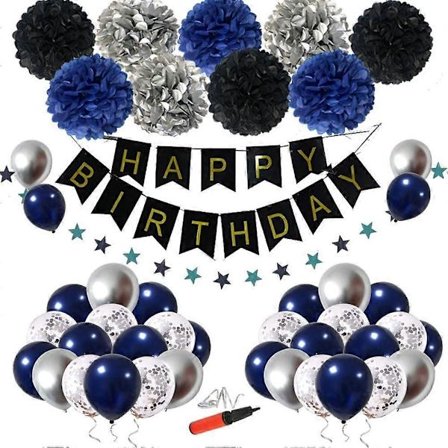 Festdekorationer för män kvinnor Ballonger Blå Födelsedagsdekorationer för pojkar flickor Grattis RJU