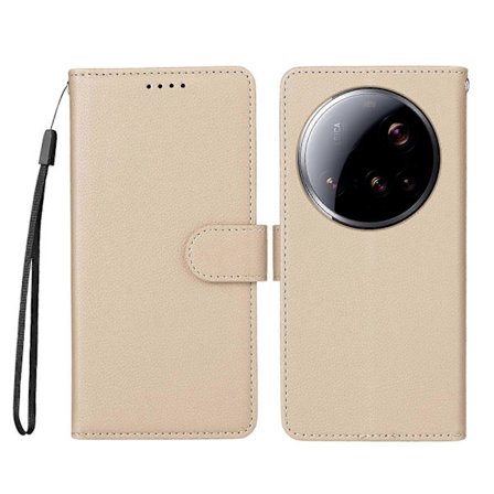 For Xiaomi 15 Ultra Deksel RFID-blokkering 3 Kortspor PU-Lær Telefondeksel med Håndleddsstropp Kremhvit