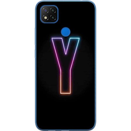 Kompatibel Mobilcover til Xiaomi Xiaomi Redmi 9C NFC Minimalistisk neonbogstav Y i farveskiftende lys mod sort baggrund
