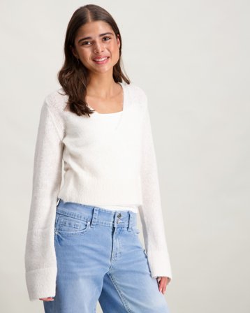 Gina Tricot Young Y v-neck knitted sweater Hvit Genser Jente - Kids Brand Store