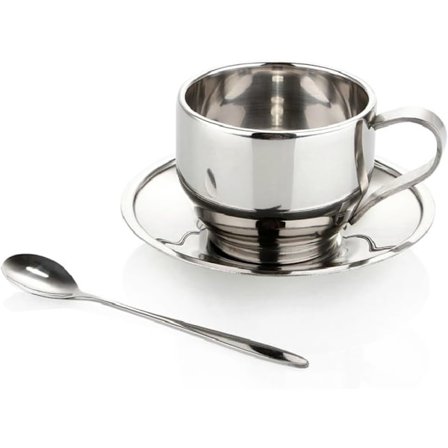 Kaffe kopper med skål, rustfritt stål kaffekopp, vintage te