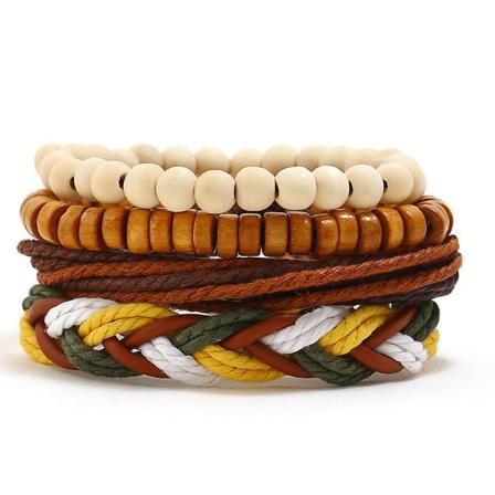 DIY håndvævet vintage armbånd fire-delt sæt enkel kvæg læder