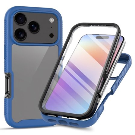 SKALO iPhone 17 Pro Shockproof Clear Hybrid+Skærmbeskyttelse Cover - Blå