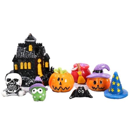 8 kpl/setti Miniatyyri Halloween-koristeet Miniatyyri Kallo Kurpitsa Lepakko Noitakorkki Kummitustalo Koristeet DIY Puutarhakoriste