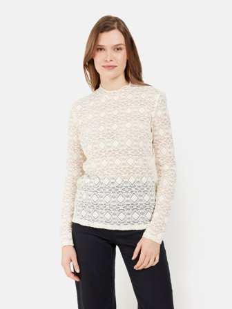 SIGNATURE - Langærmet Turtleneck Bluse - Råhvid - Blonde