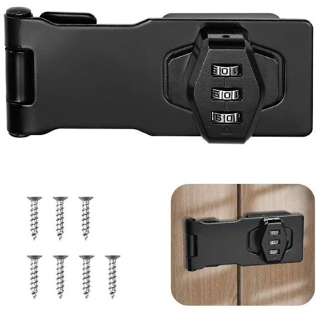 tomme 3-cifret kombinationshængelåsbeslag med metalkombinationslås til opbevaringsskab, sort