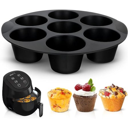 Silikon Bakeform 7 Kopper Non-stick Bakekopper 20cm Gjenbrukbar BPA-fri Bake Airfryer Silikon Cupcake Bakeform Silikon Muffins Baking Svart
