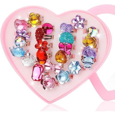 24 stycken kristallringar för tjejer, prinsesssmyckesringar med h