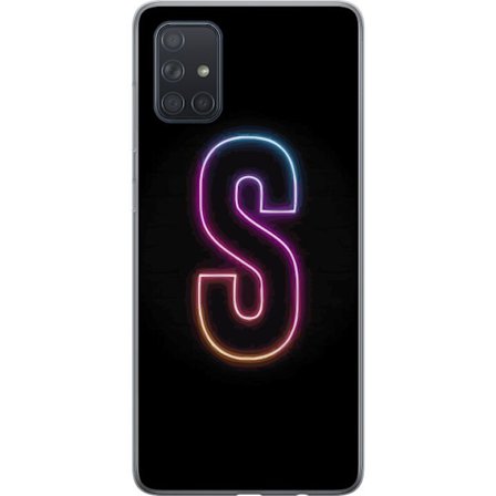 Kompatibel Mobilcover til Samsung Samsung Galaxy A71 Neonbogstav S i lyserød og blå toner mod en mørk baggrund, stilfuld bogstavkunst med retro-fut