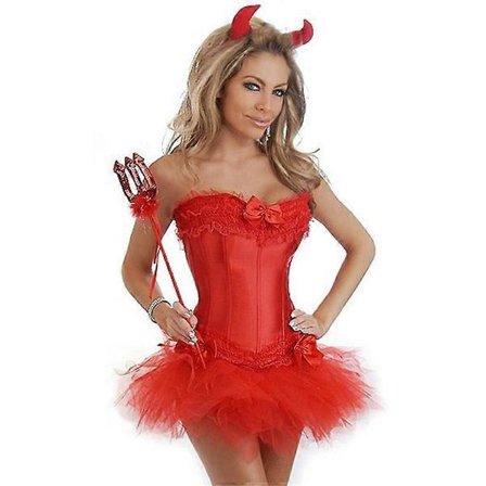 Top Drawer 3-delad Sexig Djävul Korsett Kostym för Kvinnor