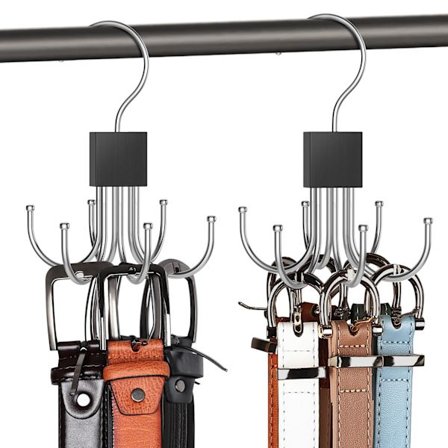 Bälteshängare, 2-delat bältesorganisationsset, för garderober, 360° roterbar upp till 48 grader, platsbesparande, garderobsförvaring och bälte/bh-