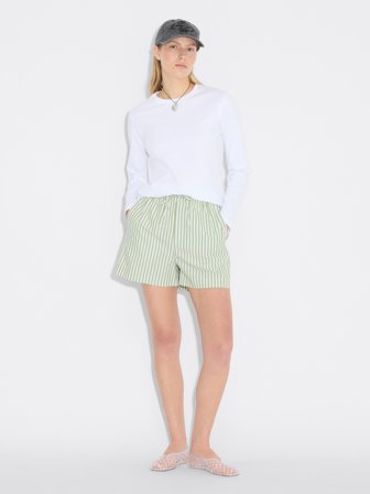 Holzweiler - Loose Striped Shorts - Green Stripe - Womens - Extra Small