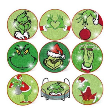 8 stk. Jule Diamantmaleri Brikkesett med Holder, DIY Diamantkunst Brikkesett kompatible Voksne og Barn, Mal med Diamanter Brikker Håndverk S