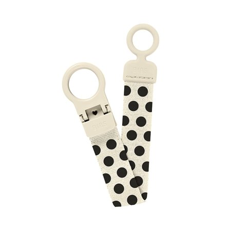 BIBS Studio Pacifier Clip Loop Polka Ivory Black, Børn & Forældre, Sutter & Tilbehør, Suttesnore