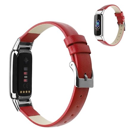 Fitbit Luxe klockarmband i äkta läder - Röd / Storlek: S