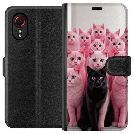 Kompatibelt Plånboksfodral till Samsung Samsung Galaxy Xcover 5 Svart katt bland rosa katter humoristisk kontrastdesign med lekfull färg och charmig