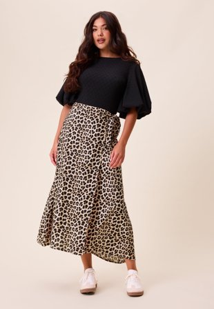 Happy Holly - Viscose Midi Wrap Skirt - Leopard