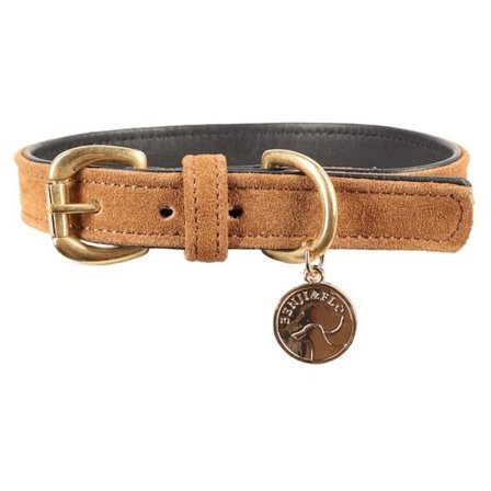 Benji & Flo Noble Hundhalsband i Mocka M Tan/Guld