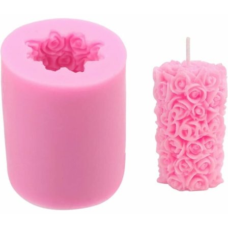 Rose Blomst Cylinder Silikone Lysform til Håndlavet Sæbe, Badebombe, Lotion Bar, Farveblyant, Voks, Polymer Ler