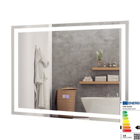 COSTWAY LED Badeværelsesspejl 80 x 60 cm, med justerbar lysstyrke og farvetemperatur, Anti-Fog Touch Switch