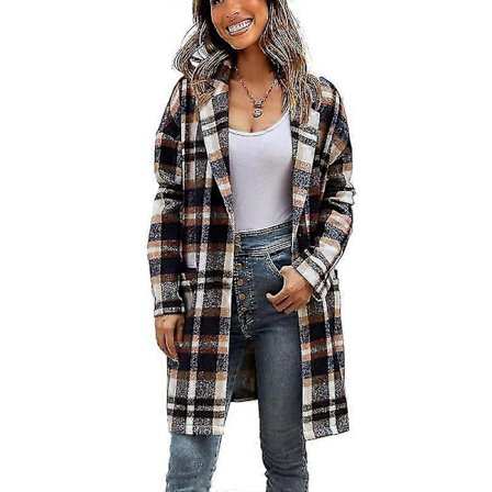 Dame Plaid Jakke Mellemlang Trenchcoat Efterår Uld Frakke