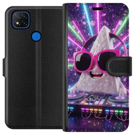 Xiaomi Redmi 9C Lompakkokotelo Suloinen DJ-figuuri kolmio neonvalot bileet kawaii EDM-musiikki siisti 3D-hahmo värikäs ravefestivaalitunnelma hauska
