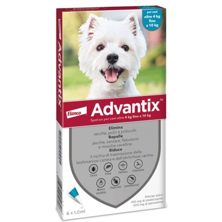 Advantix Spot On Per Cani da 4 a 10 Kg Soluzione 6 Pipette da 1,0