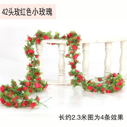 Hela 2,3 M DIY Hantverk Siden Blommor Färgglada hängande girland Konstgjord ros Heminredning Bröllopsfest Gröna löv Mode Murgröna Vine