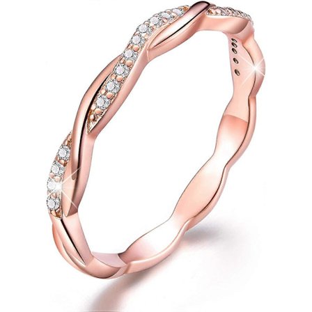 18K Guldförgylld 925 Sterling Silver Twist Ring Band Kubisk Zirkonia Stackbara Ringar CZ Simulerad Diamant Evighetsband Förlovnings- och Vigselringar 