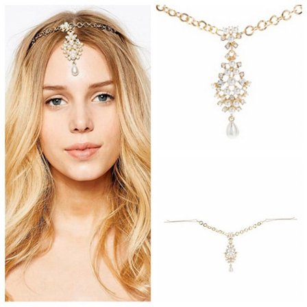 Hårbånd til kvinder med sløjfe, blad, kunstige perler og krystaller til bryllup