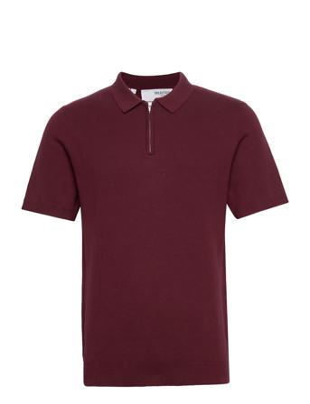 Slhflorence Ss Knit Zip Polo B Polos Short-sleeved Punainen Selected Homme