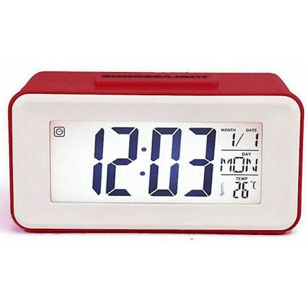 Digital väckarklocka med LED-display, väckarklocka, datum, temperatur, snooze, 8 melodier, batteridriven