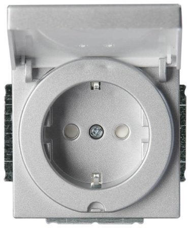 ABB 20 EUCK-83 Vägguttagsinsats 1-vägs, med lock Aluminium, Strömbrytare & vägguttag