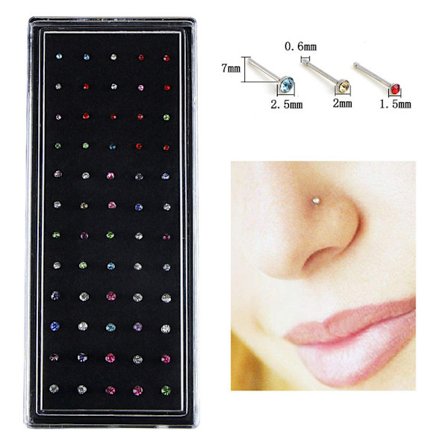 60 STK/ Set Rhinestone Nose Ring Bone Stud Rostfritt stål Body P